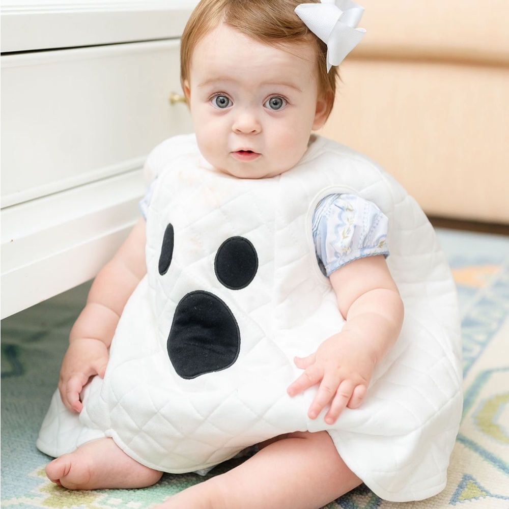 Ruth & Ralph Quilted Ghost Costume Cream White Black Halloween 12-24M Boutique - Picture 3 of 7